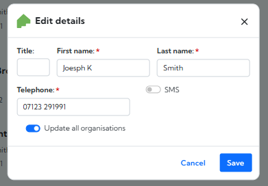 Customer updating details with multiple organisations